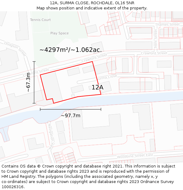 12A, SURMA CLOSE, ROCHDALE, OL16 5NR: Plot and title map