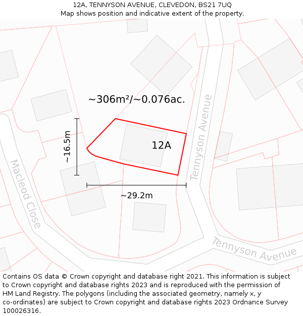 12A, TENNYSON AVENUE, CLEVEDON, BS21 7UQ: Plot and title map