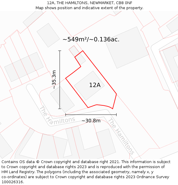 12A, THE HAMILTONS, NEWMARKET, CB8 0NF: Plot and title map