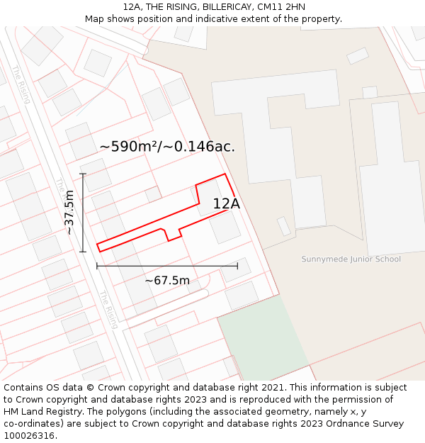 12A, THE RISING, BILLERICAY, CM11 2HN: Plot and title map