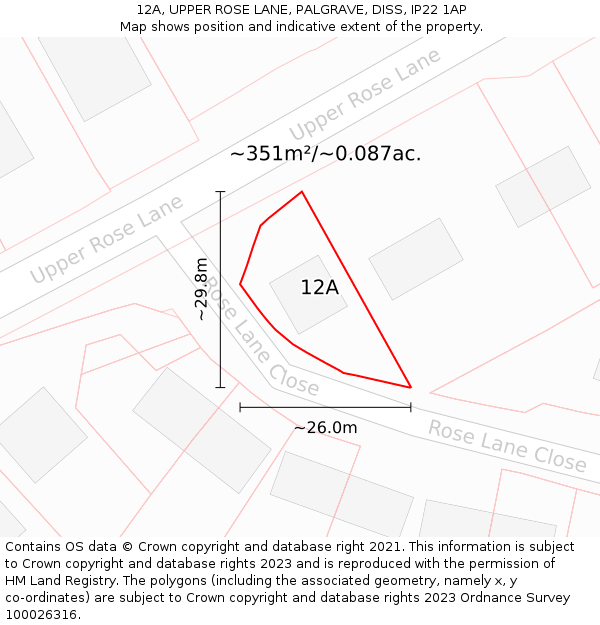 12A, UPPER ROSE LANE, PALGRAVE, DISS, IP22 1AP: Plot and title map