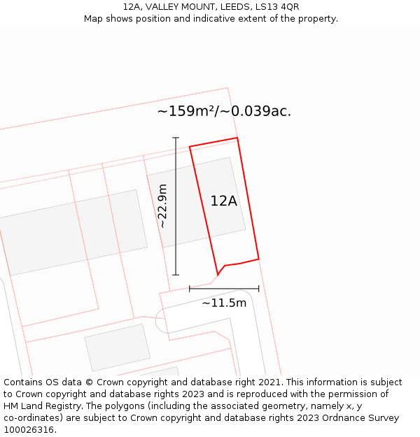 12A, VALLEY MOUNT, LEEDS, LS13 4QR: Plot and title map