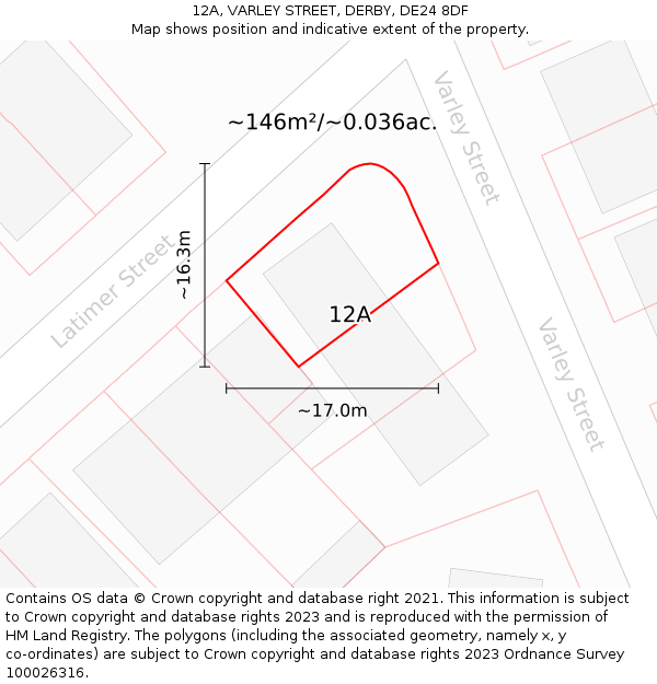 12A, VARLEY STREET, DERBY, DE24 8DF: Plot and title map