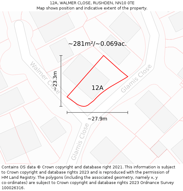 12A, WALMER CLOSE, RUSHDEN, NN10 0TE: Plot and title map