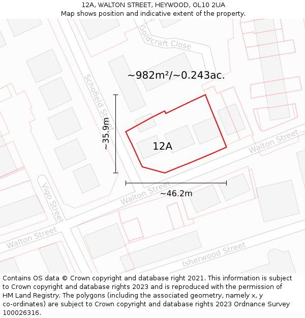 12A, WALTON STREET, HEYWOOD, OL10 2UA: Plot and title map