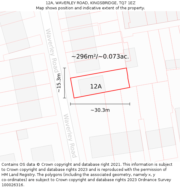 12A, WAVERLEY ROAD, KINGSBRIDGE, TQ7 1EZ: Plot and title map