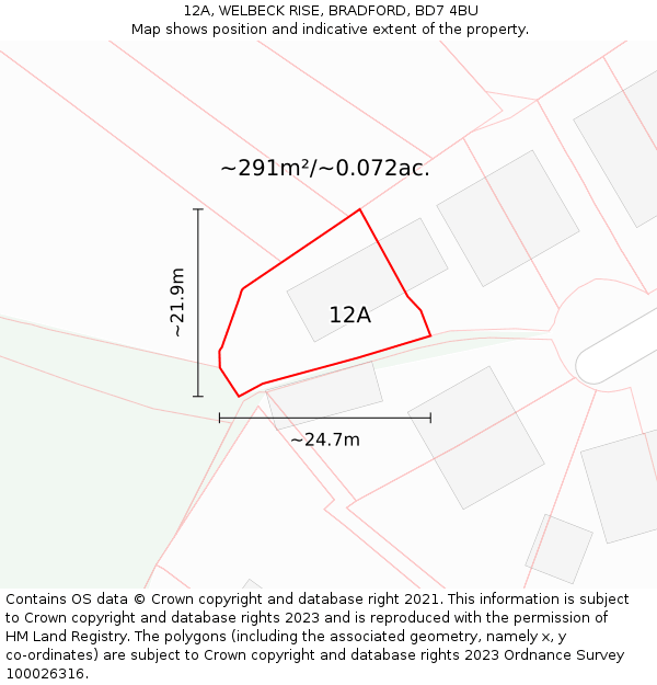 12A, WELBECK RISE, BRADFORD, BD7 4BU: Plot and title map
