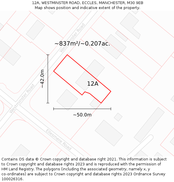12A, WESTMINSTER ROAD, ECCLES, MANCHESTER, M30 9EB: Plot and title map