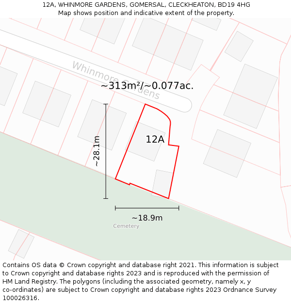 12A, WHINMORE GARDENS, GOMERSAL, CLECKHEATON, BD19 4HG: Plot and title map