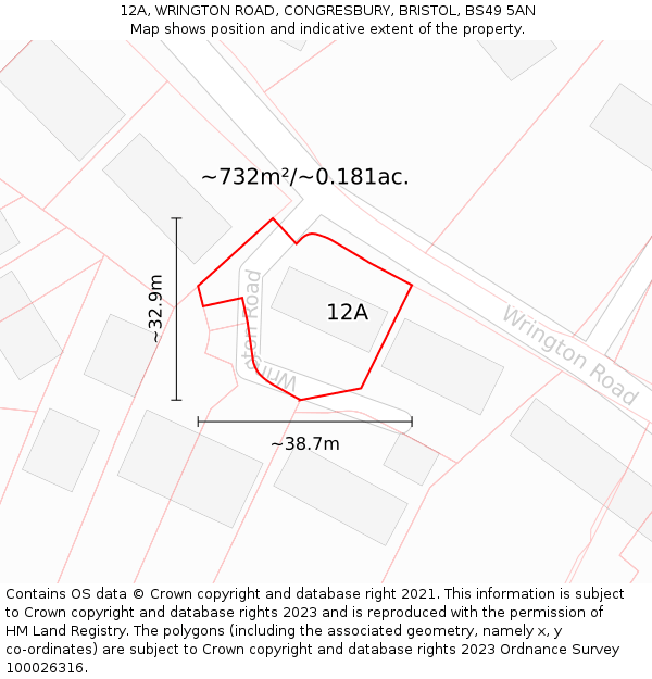 12A, WRINGTON ROAD, CONGRESBURY, BRISTOL, BS49 5AN: Plot and title map
