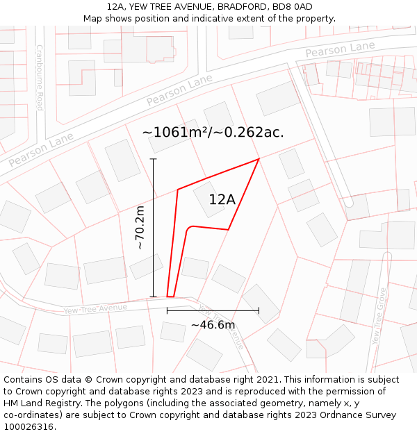 12A, YEW TREE AVENUE, BRADFORD, BD8 0AD: Plot and title map