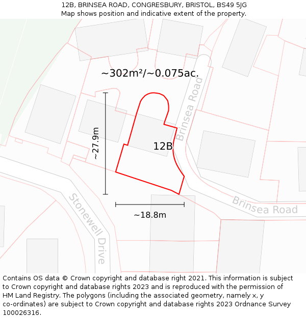 12B, BRINSEA ROAD, CONGRESBURY, BRISTOL, BS49 5JG: Plot and title map