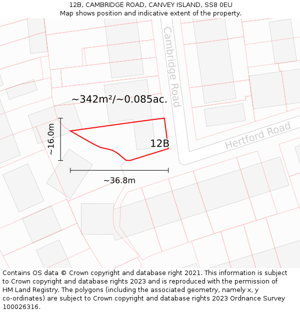 12B, CAMBRIDGE ROAD, CANVEY ISLAND, SS8 0EU: Plot and title map