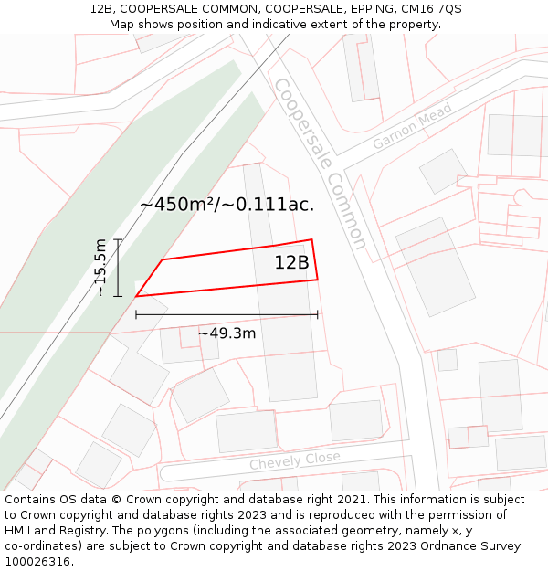 12B, COOPERSALE COMMON, COOPERSALE, EPPING, CM16 7QS: Plot and title map