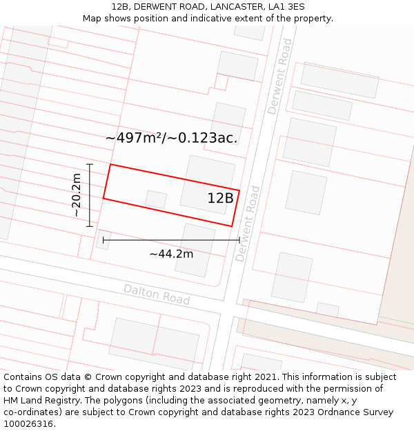 12B, DERWENT ROAD, LANCASTER, LA1 3ES: Plot and title map