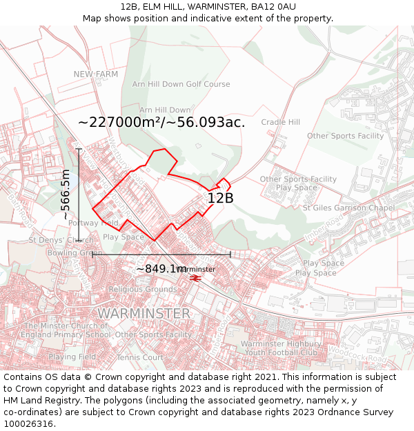 12B, ELM HILL, WARMINSTER, BA12 0AU: Plot and title map
