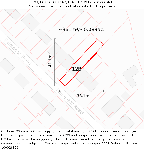 12B, FAIRSPEAR ROAD, LEAFIELD, WITNEY, OX29 9NT: Plot and title map