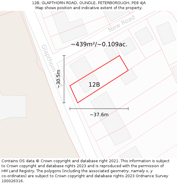 12B, GLAPTHORN ROAD, OUNDLE, PETERBOROUGH, PE8 4JA: Plot and title map
