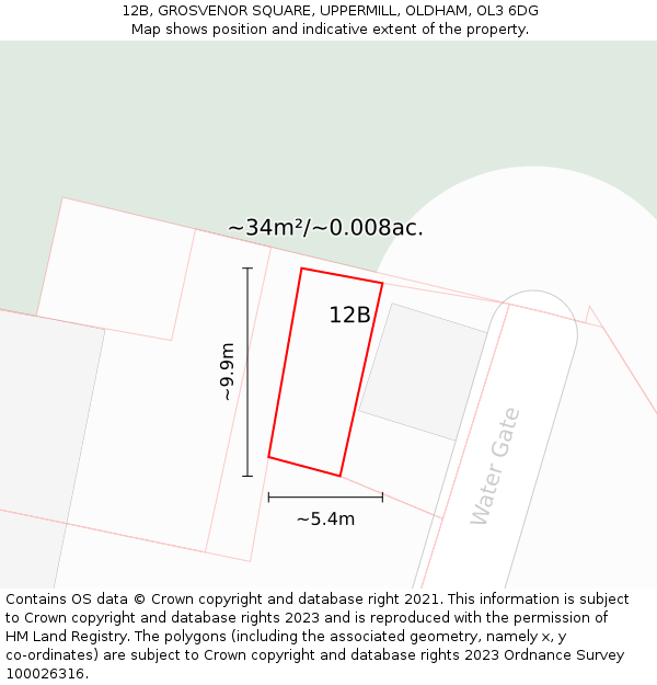 12B, GROSVENOR SQUARE, UPPERMILL, OLDHAM, OL3 6DG: Plot and title map