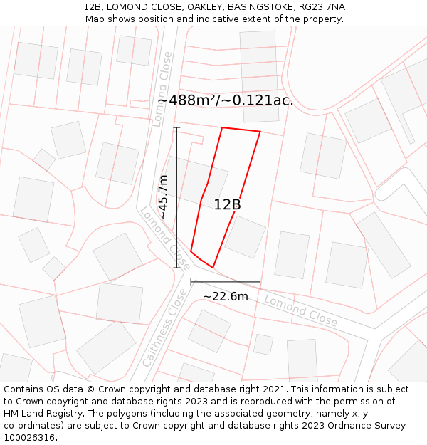 12B, LOMOND CLOSE, OAKLEY, BASINGSTOKE, RG23 7NA: Plot and title map