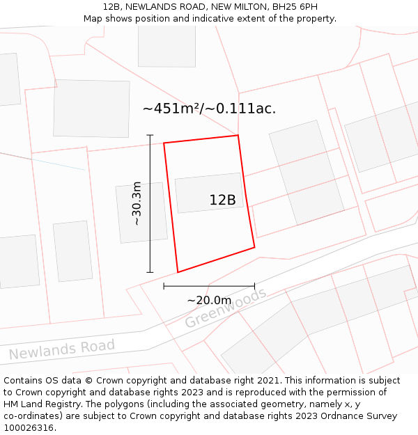 12B, NEWLANDS ROAD, NEW MILTON, BH25 6PH: Plot and title map