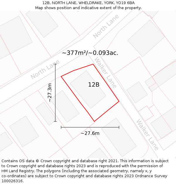 12B, NORTH LANE, WHELDRAKE, YORK, YO19 6BA: Plot and title map