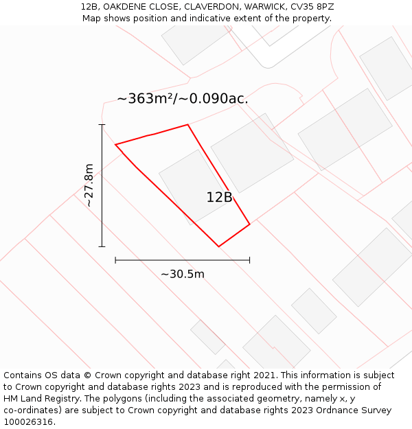 12B, OAKDENE CLOSE, CLAVERDON, WARWICK, CV35 8PZ: Plot and title map