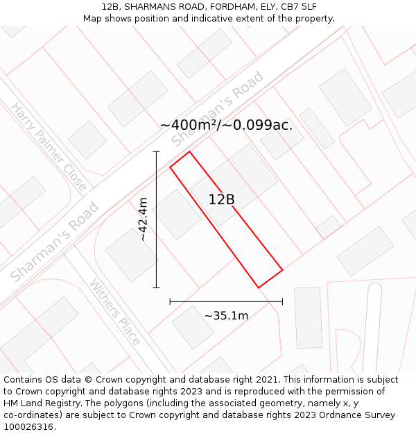 12B, SHARMANS ROAD, FORDHAM, ELY, CB7 5LF: Plot and title map