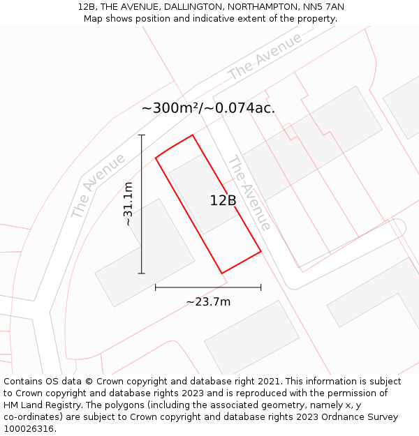 12B, THE AVENUE, DALLINGTON, NORTHAMPTON, NN5 7AN: Plot and title map