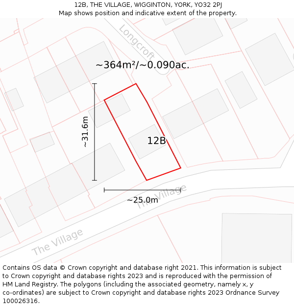 12B, THE VILLAGE, WIGGINTON, YORK, YO32 2PJ: Plot and title map
