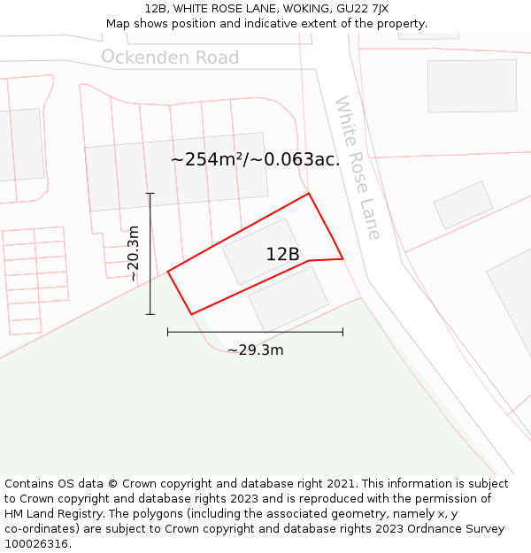 12B, WHITE ROSE LANE, WOKING, GU22 7JX: Plot and title map