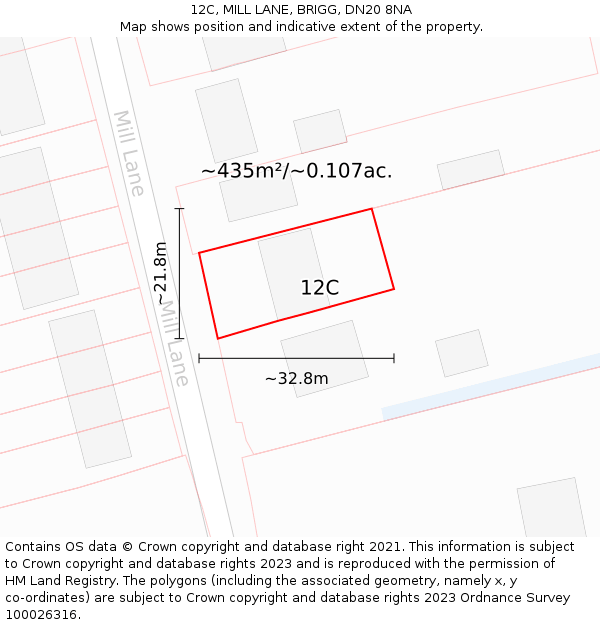 12C, MILL LANE, BRIGG, DN20 8NA: Plot and title map