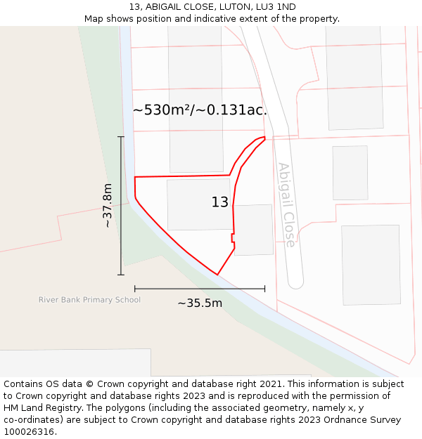 13, ABIGAIL CLOSE, LUTON, LU3 1ND: Plot and title map