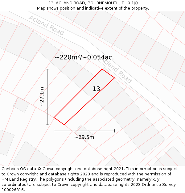 13, ACLAND ROAD, BOURNEMOUTH, BH9 1JQ: Plot and title map