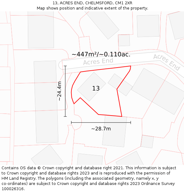 13, ACRES END, CHELMSFORD, CM1 2XR: Plot and title map