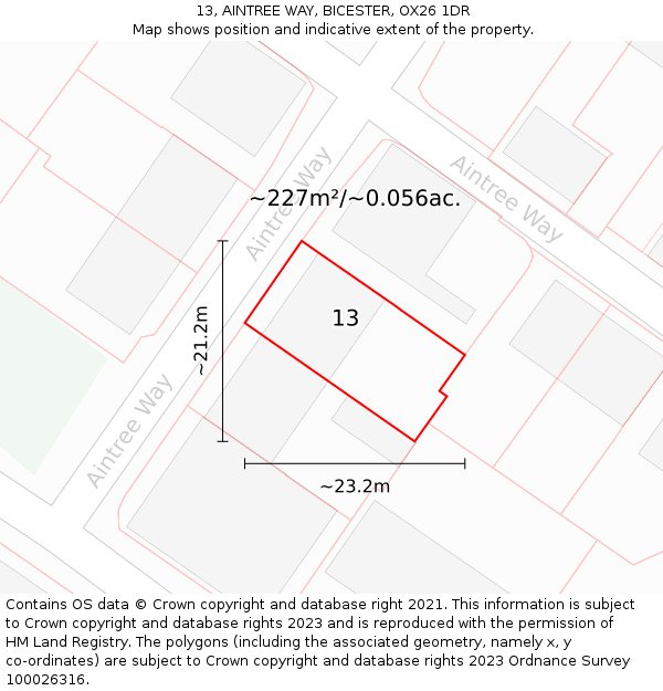 13, AINTREE WAY, BICESTER, OX26 1DR: Plot and title map