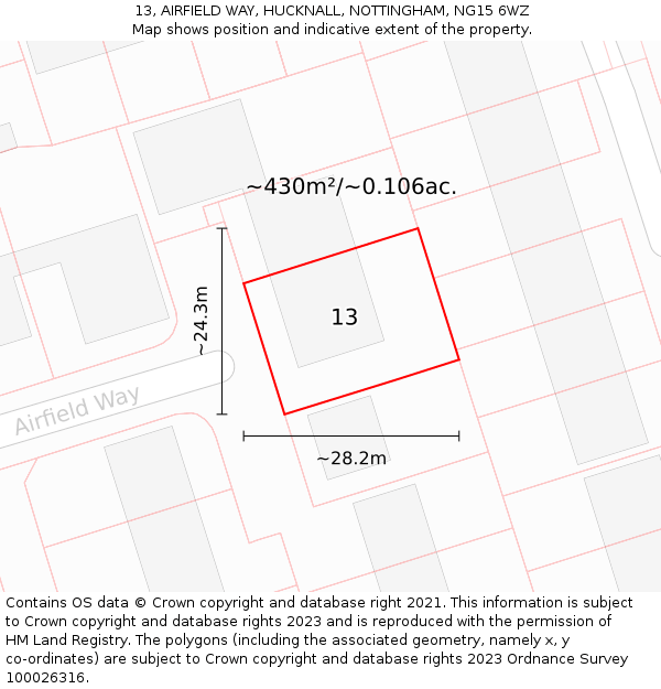 13, AIRFIELD WAY, HUCKNALL, NOTTINGHAM, NG15 6WZ: Plot and title map