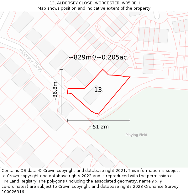 13, ALDERSEY CLOSE, WORCESTER, WR5 3EH: Plot and title map