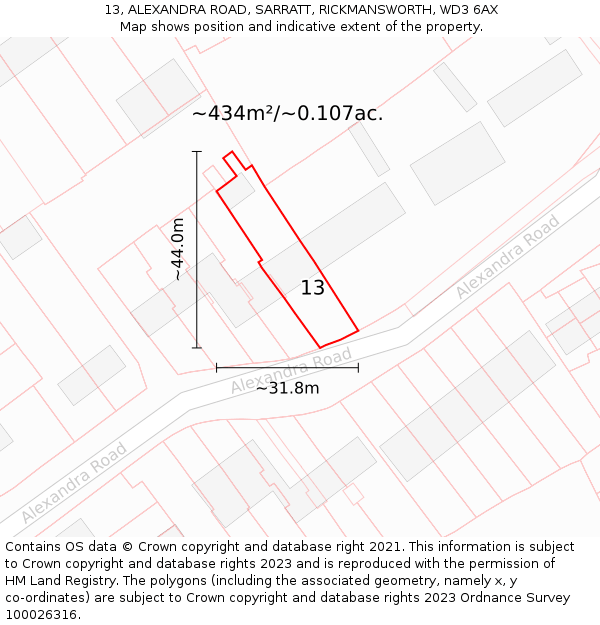 13, ALEXANDRA ROAD, SARRATT, RICKMANSWORTH, WD3 6AX: Plot and title map