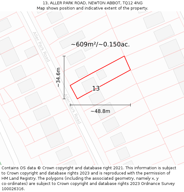 13, ALLER PARK ROAD, NEWTON ABBOT, TQ12 4NG: Plot and title map