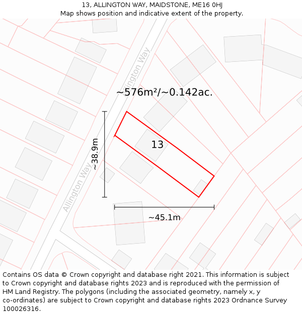 13, ALLINGTON WAY, MAIDSTONE, ME16 0HJ: Plot and title map