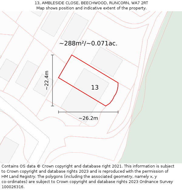 13, AMBLESIDE CLOSE, BEECHWOOD, RUNCORN, WA7 2RT: Plot and title map