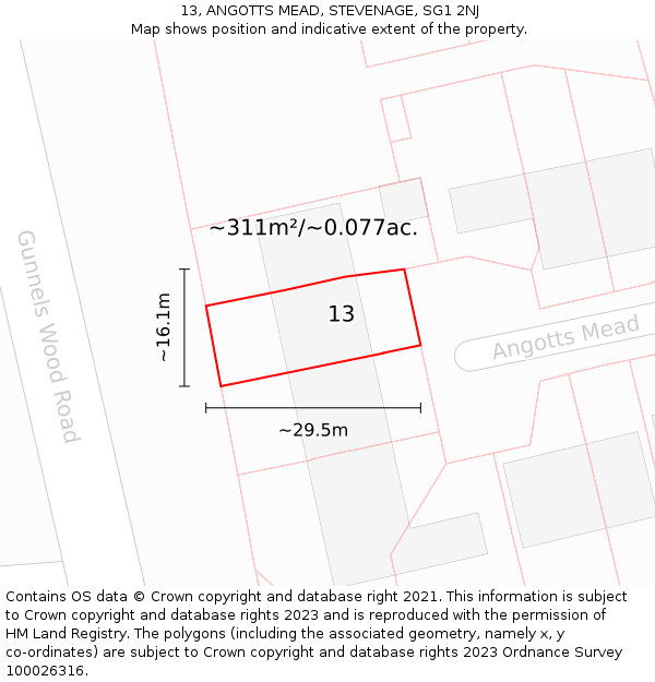 13, ANGOTTS MEAD, STEVENAGE, SG1 2NJ: Plot and title map
