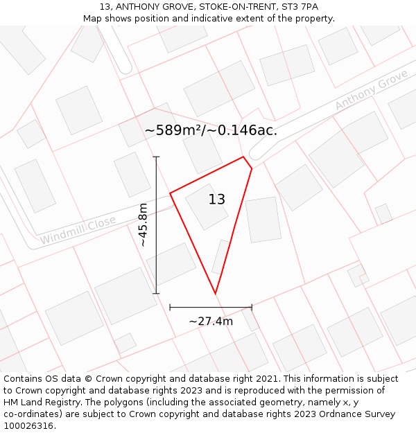 13, ANTHONY GROVE, STOKE-ON-TRENT, ST3 7PA: Plot and title map