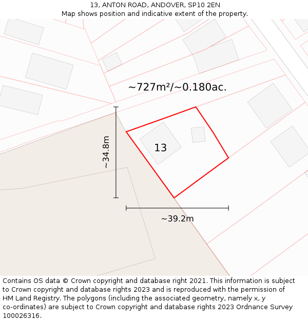 13, ANTON ROAD, ANDOVER, SP10 2EN: Plot and title map