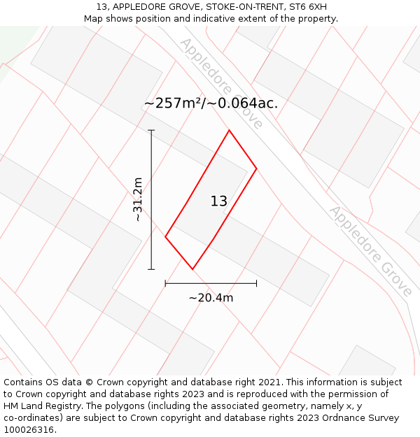 13, APPLEDORE GROVE, STOKE-ON-TRENT, ST6 6XH: Plot and title map