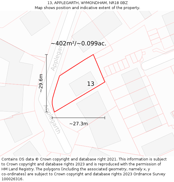 13, APPLEGARTH, WYMONDHAM, NR18 0BZ: Plot and title map