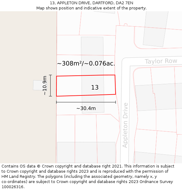 13, APPLETON DRIVE, DARTFORD, DA2 7EN: Plot and title map