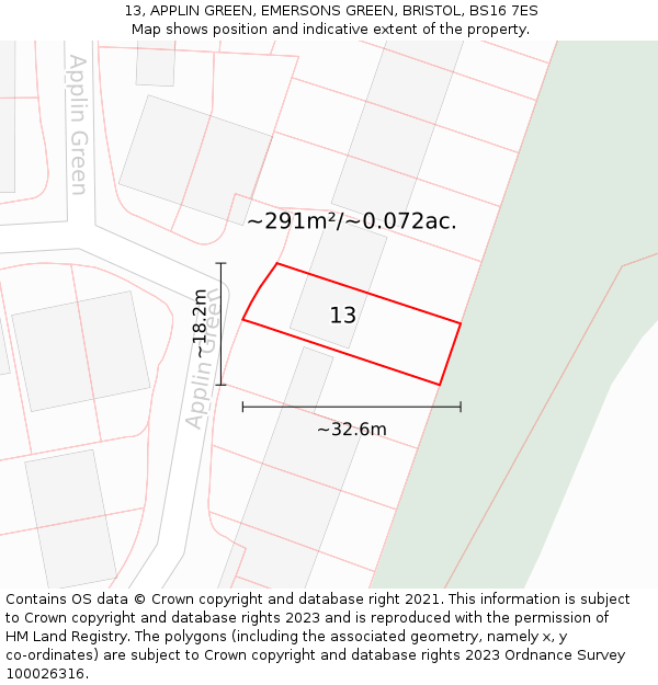 13, APPLIN GREEN, EMERSONS GREEN, BRISTOL, BS16 7ES: Plot and title map