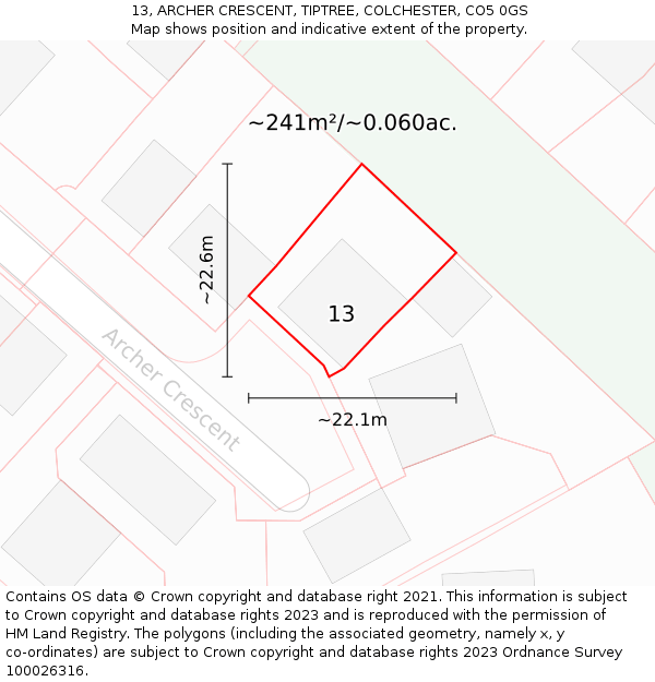 13, ARCHER CRESCENT, TIPTREE, COLCHESTER, CO5 0GS: Plot and title map